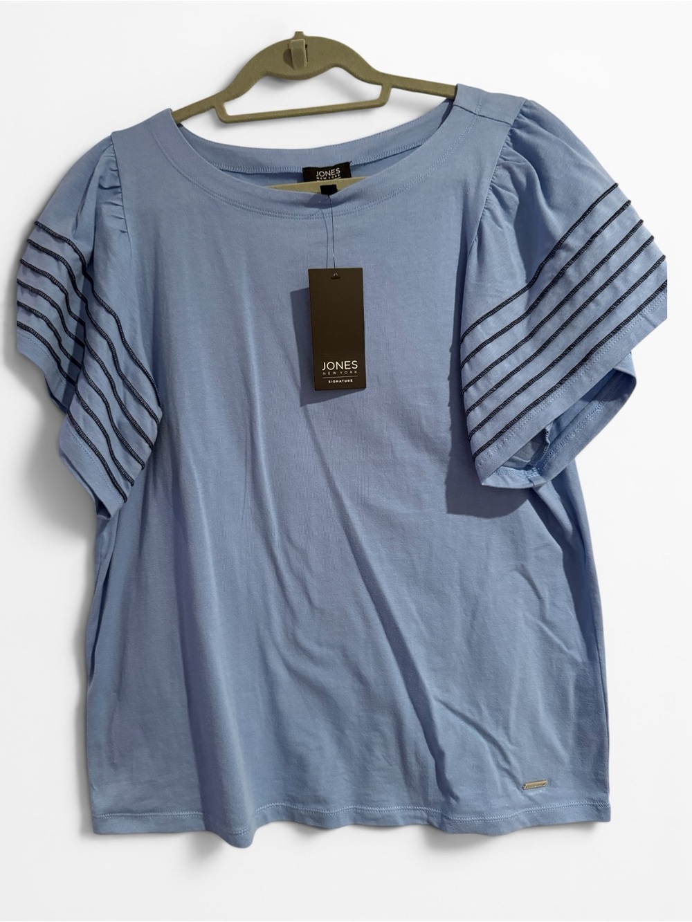 Jones New York Flutter Sleeve Blue Top, Large, NWT